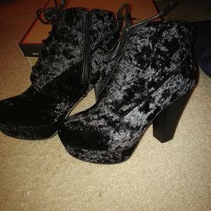 Black Crushed Velvet Platforms